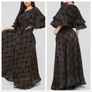 Black and Gold Maxi Dress - Large